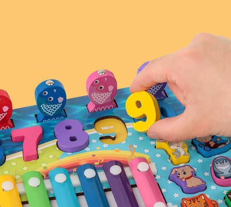 ألعاب تعليمية خشبية مونتيسوري واكسليفون مجسم الحروف والارقام والمواصلات واشكال مع صيد السمك