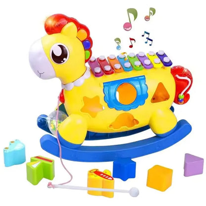 لعبة حصان هزاز للأطفال مع إكسيليفون وأداة فرز الأشكال