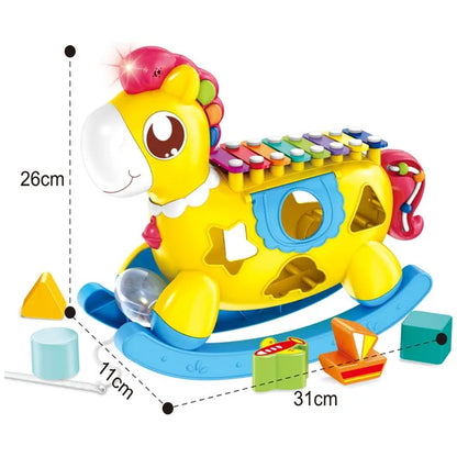 لعبة حصان هزاز للأطفال مع إكسيليفون وأداة فرز الأشكال