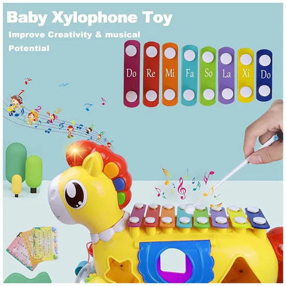 لعبة حصان هزاز للأطفال مع إكسيليفون وأداة فرز الأشكال