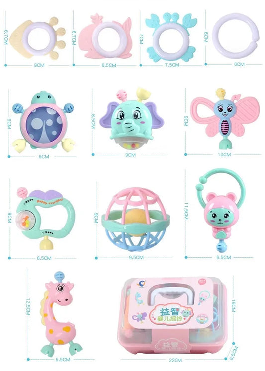 بوكس شخاليل وعضاضات للاطفال وألعاب تسنين بأطراف سيليكون – 11 قطعة