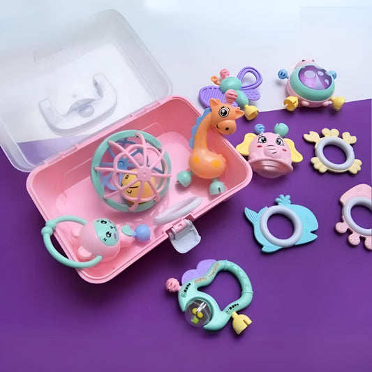 بوكس شخاليل وعضاضات للاطفال وألعاب تسنين بأطراف سيليكون – 11 قطعة