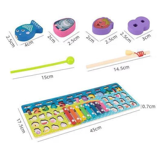 ألعاب تعليمية خشبية مونتيسوري واكسليفون  مجسم الحروف والارقام والمواصلات واشكال مع صيد السمك