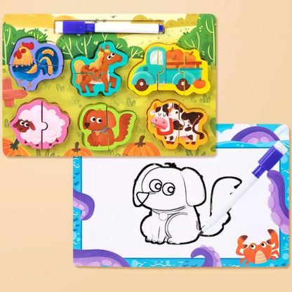 مجموعة بازل خشبية 2*1 مع سبورة تعليمية للتعليم المبكر